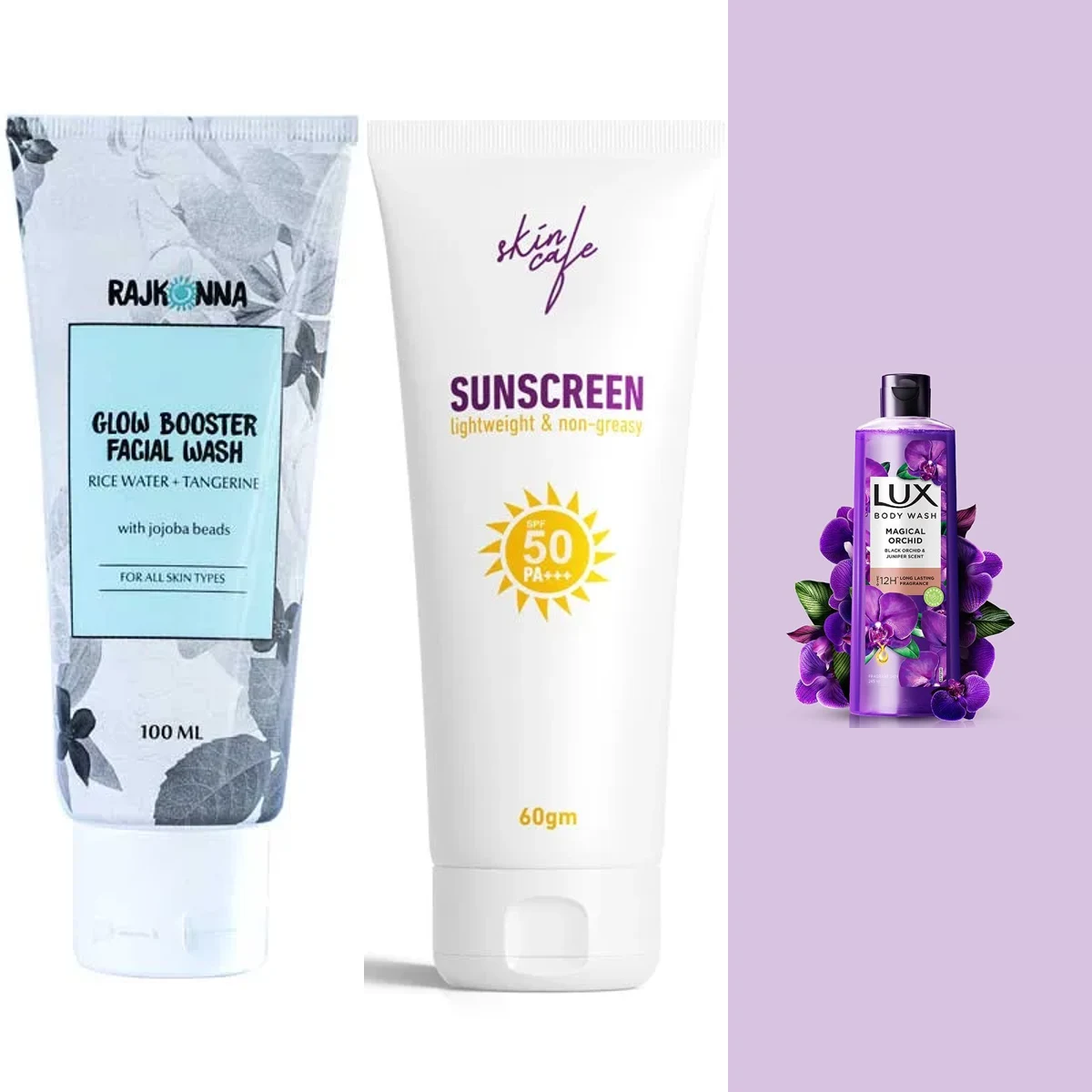 The Complete Beauty Refresh ( Rajkonna Glow Booster Facial Wash + Skin Cafe Sunscreen + Lux Body Wash )